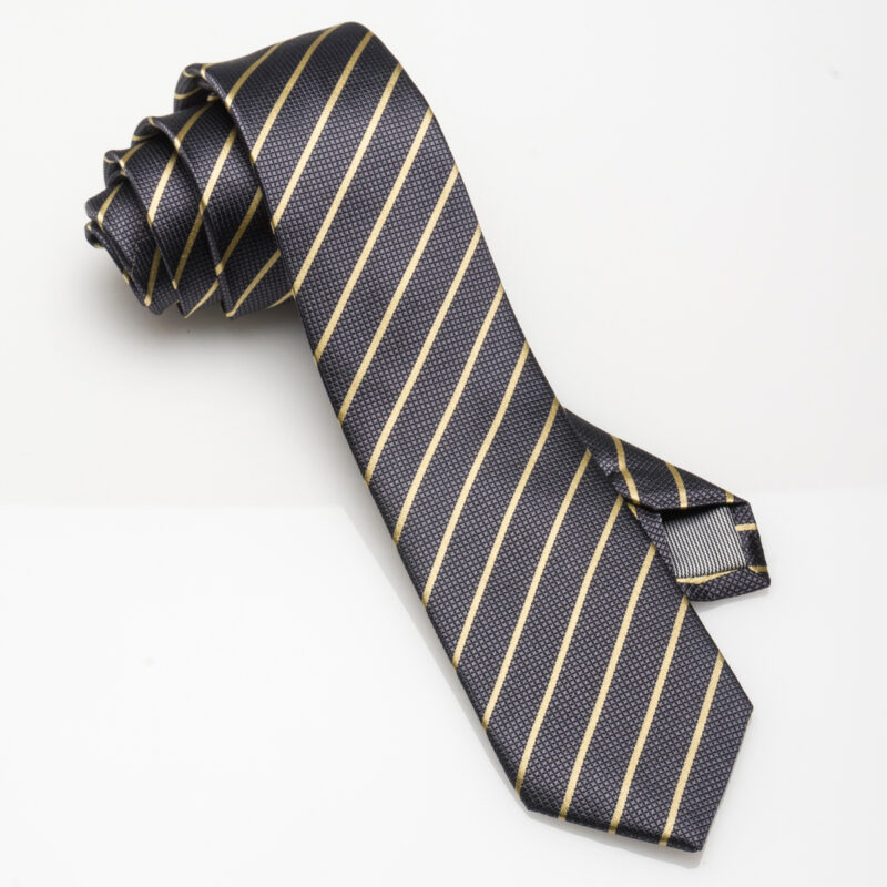SilkTie-Charcoal / Tan Stripe-Slim