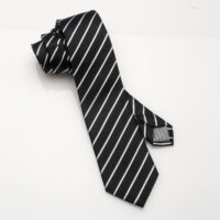 Silk Tie Black & White Stripe Slim