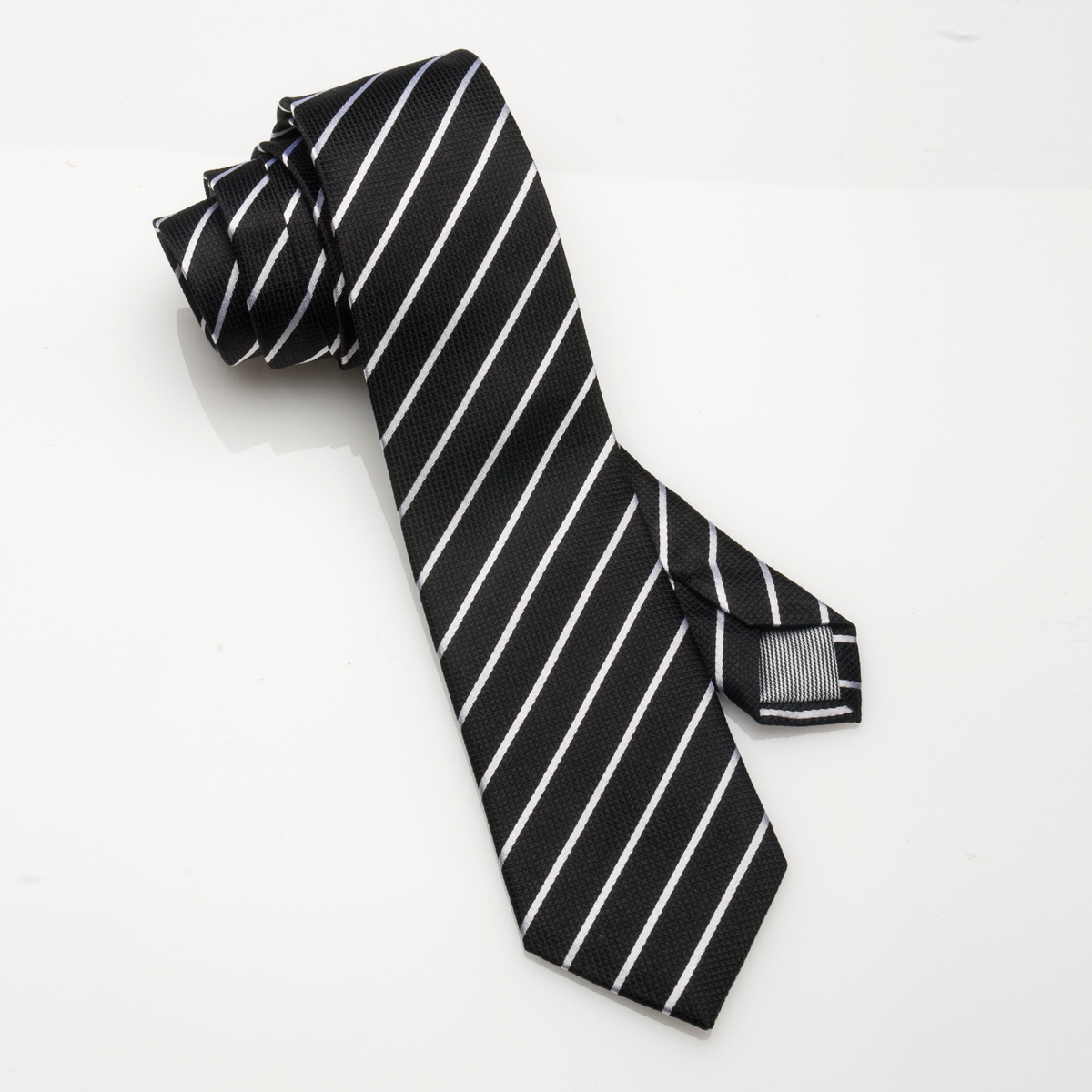 Silk Tie Black & White Stripe Slim Silk Tie Black & White Stripe Slim