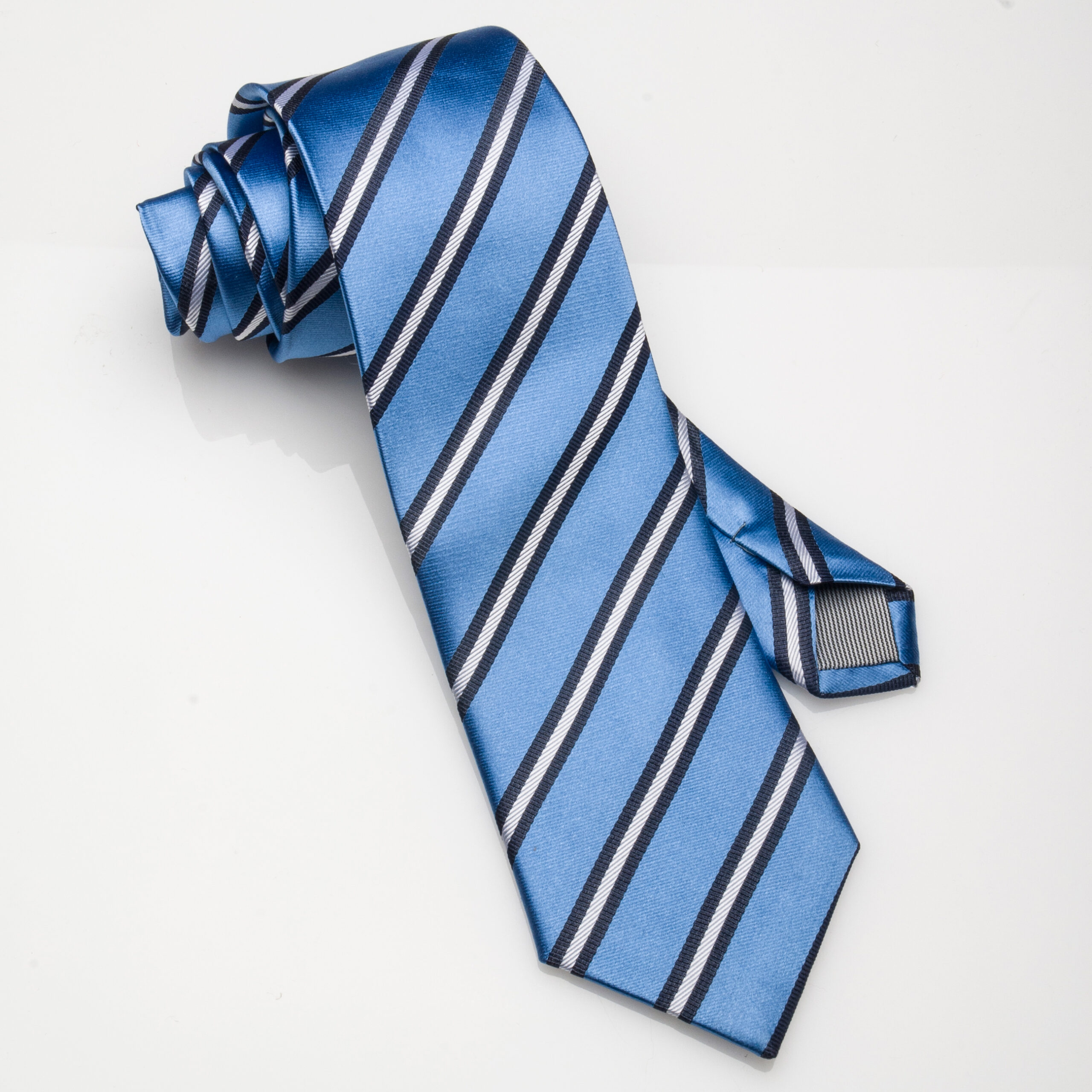 Blue Silver Stripe-Silk Tie
