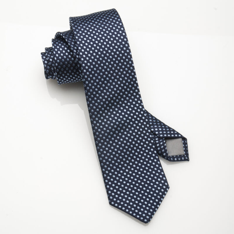 Silk Tie-Navy-Regular Dot-Slim