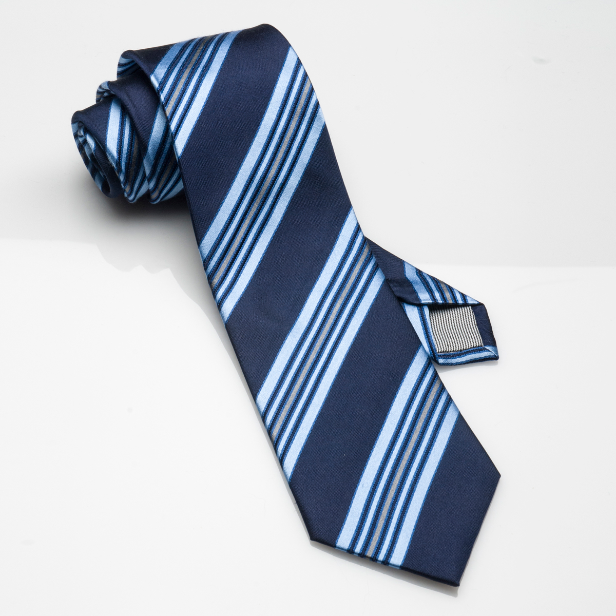 Silk Tie -Navy & Blue Stripe