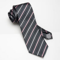 Silver / Pink / Grey Stripe-Silk Tie