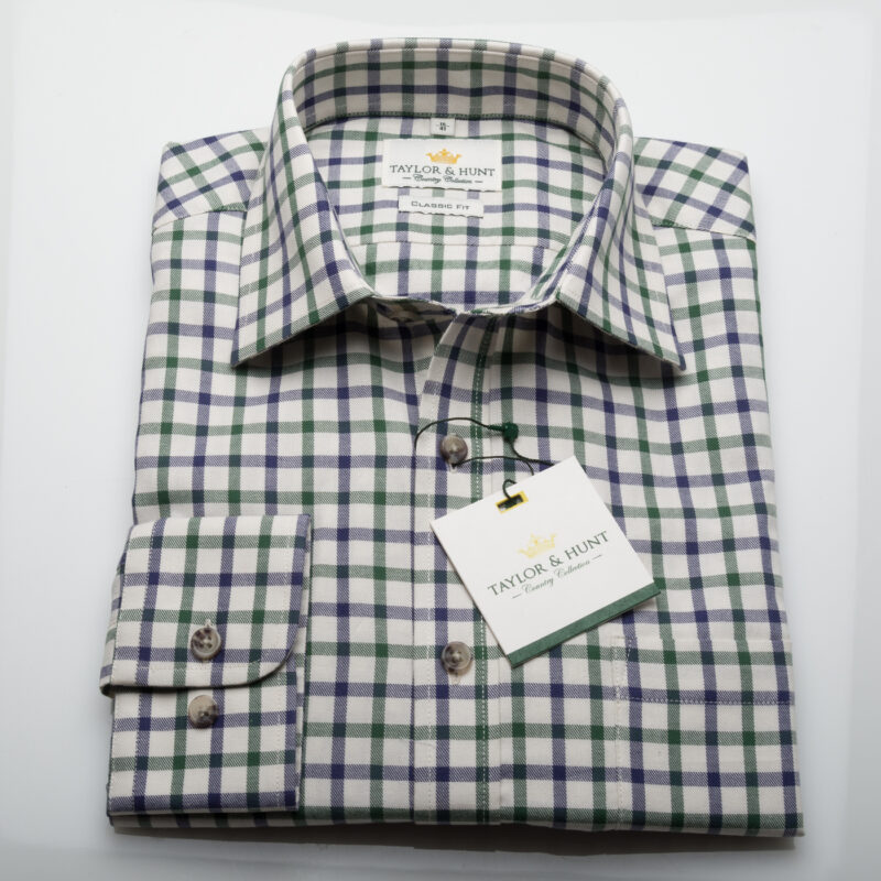 Tattersall Large Cream Navy Green Check Shirt