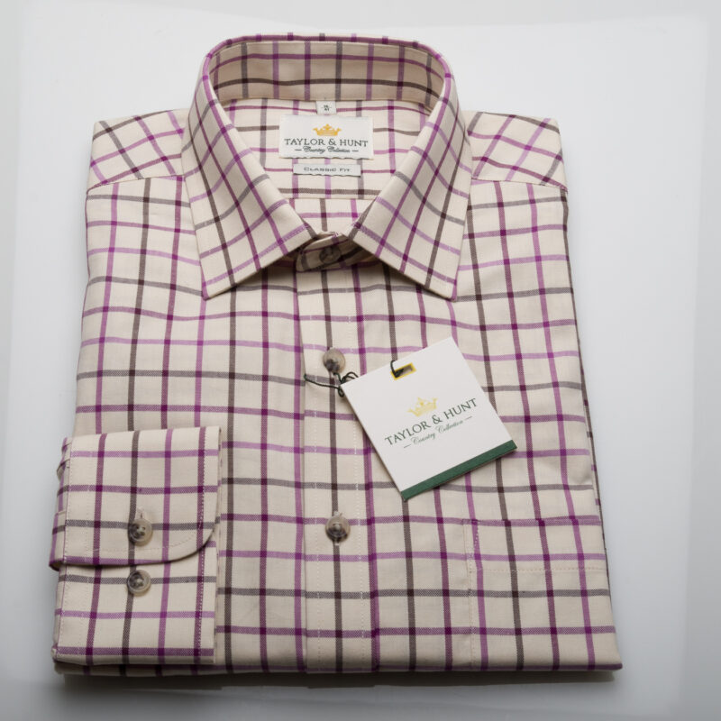 Tattersall Cream Olive Lilac Check Shirt