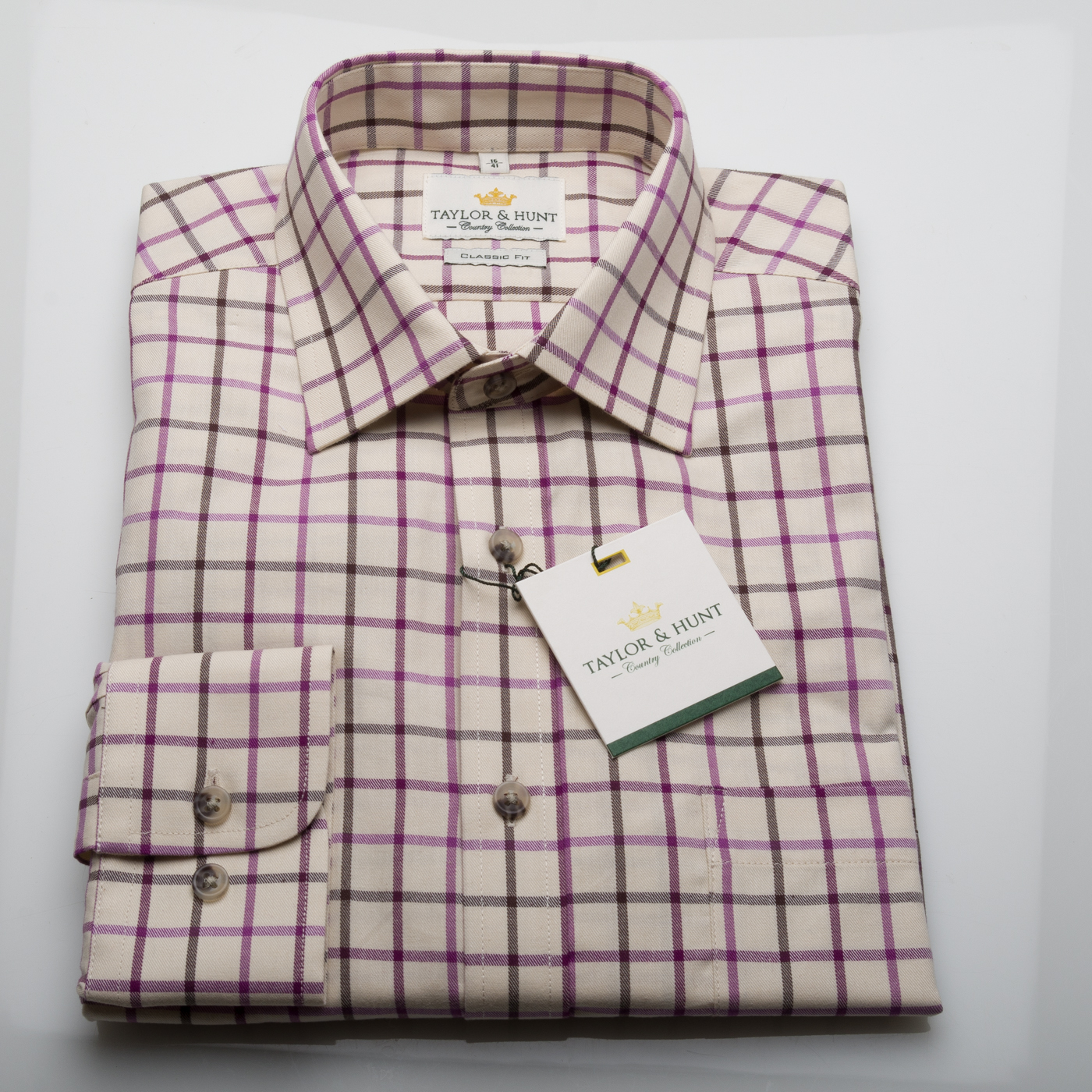 Tattersall Cream Olive Lilac Check Shirt