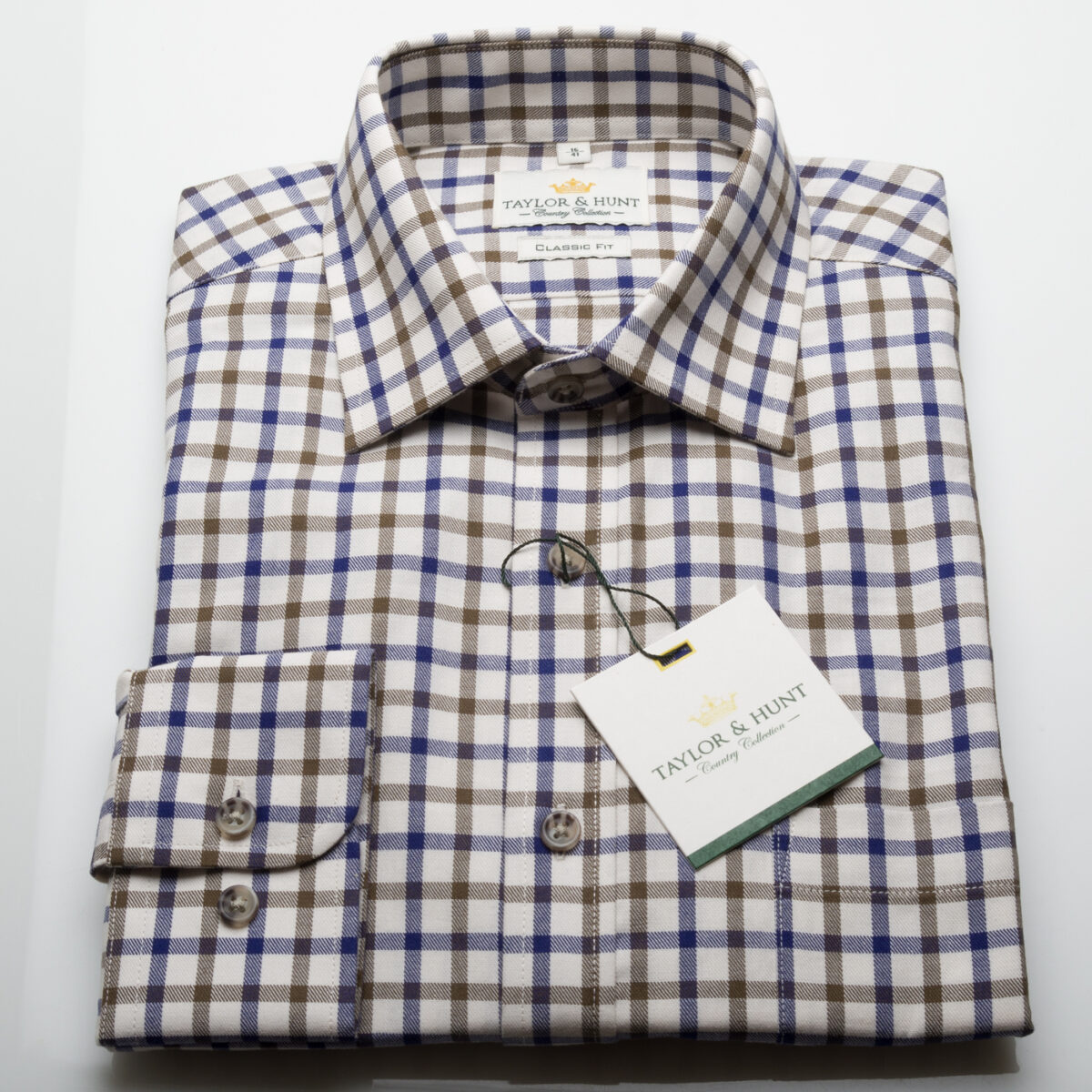 Tattersall Small Cream Navy Brown Check Shirt Tattersall Small Cream Navy Brown Check Shirt