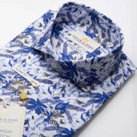 Taylor & Hunt Limited Edition Tailored Fit, Dark Blue Leaf Printed Shirt - Image 2