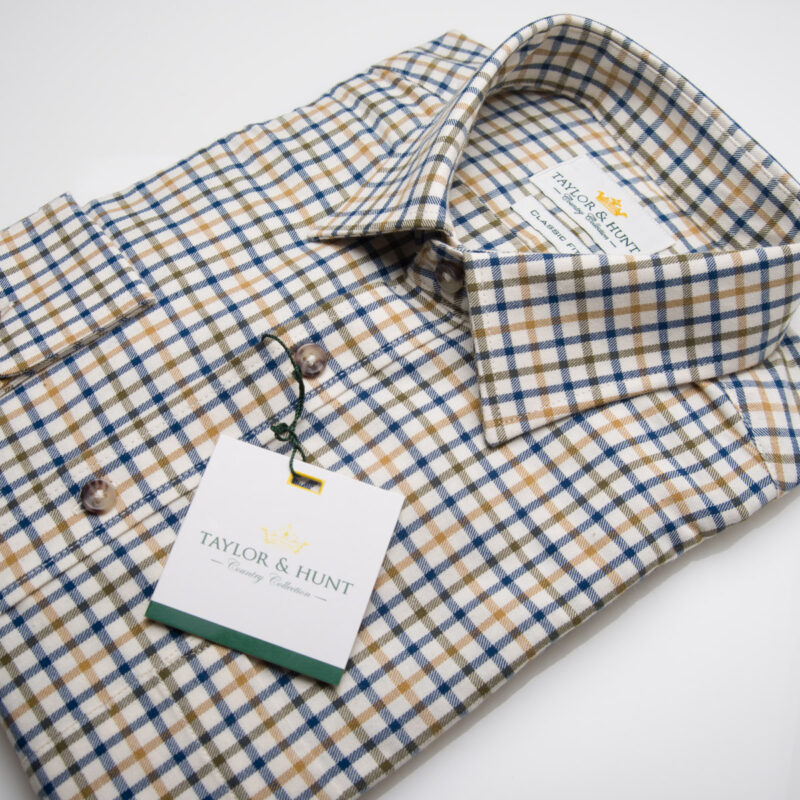 Brushed Tattersall Check Shirt in Cream and Brown 104393101