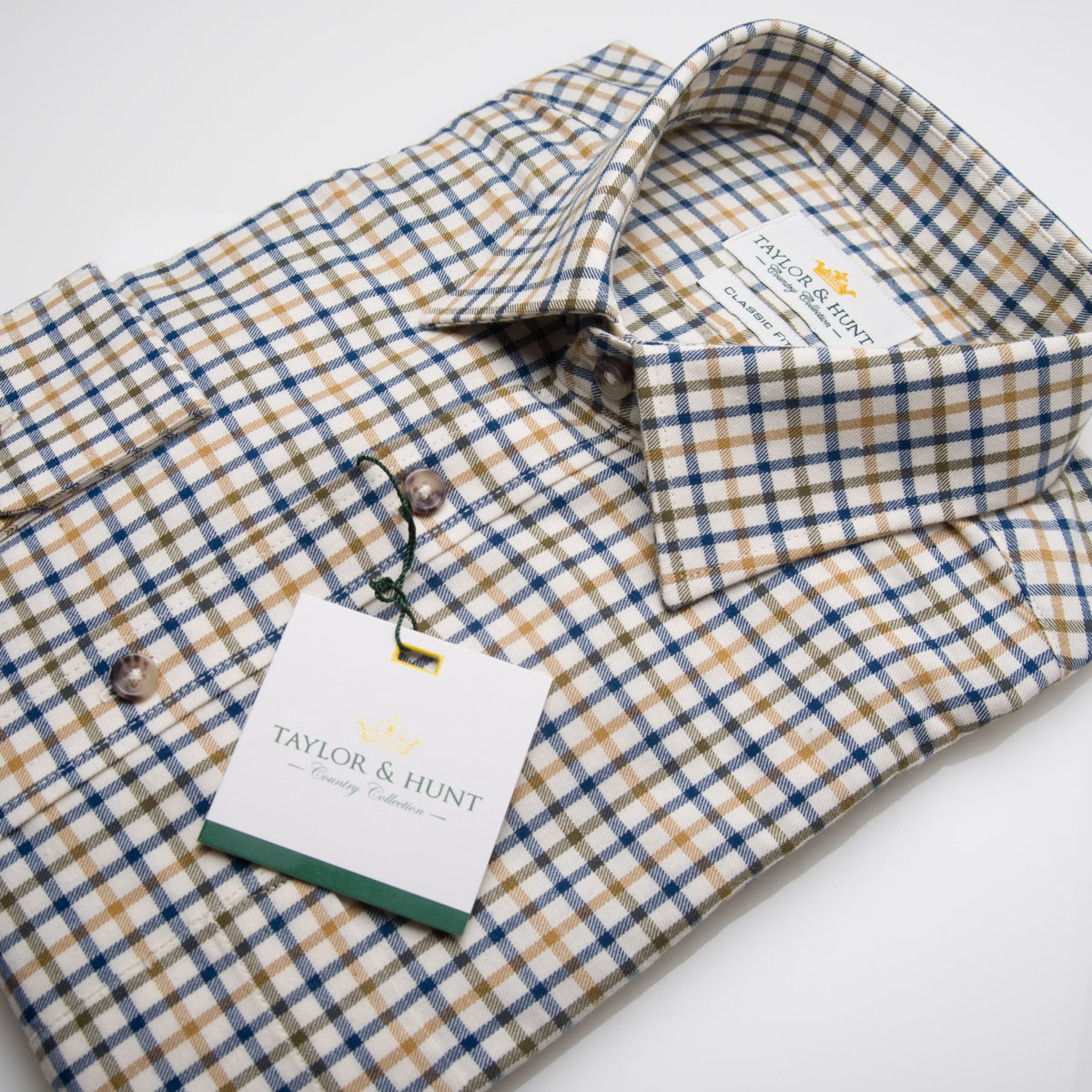 Brushed Tattersall Check Shirt in Cream and Brown 104393101