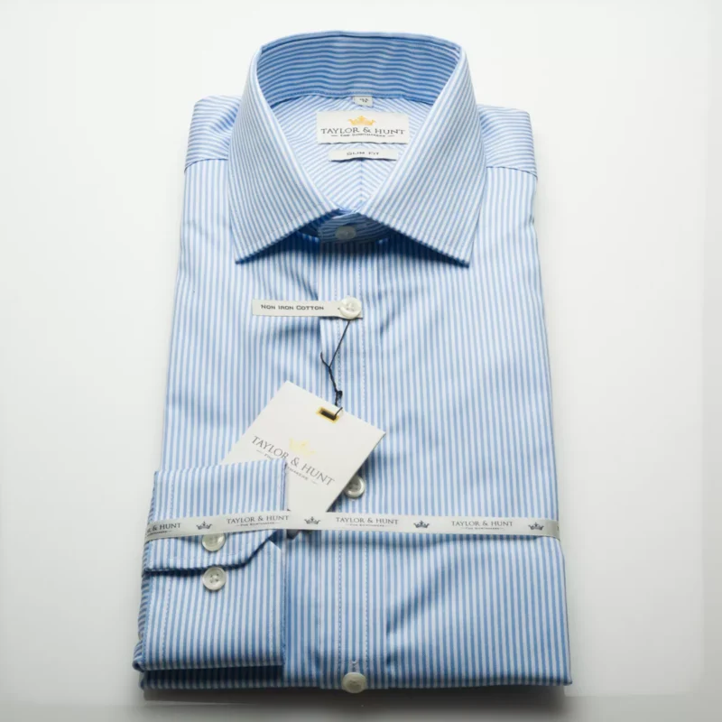 blue dobby long sleeve non iron cotton slim fit shirt