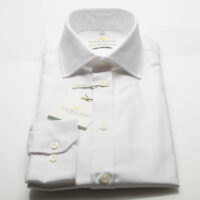 WHITE COTTON HERRINGBONE LONG SLEEVE SINGLE CUFF EASY IRON TAILORED FIT SHIRT